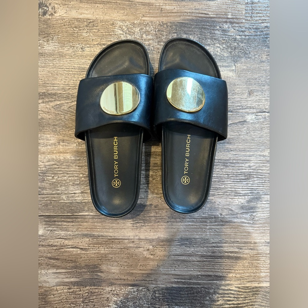 Tory Burch Black and Gold Sandals